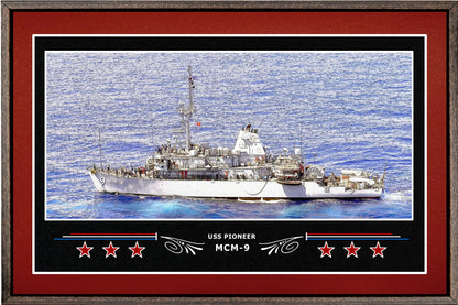 USS PIONEER MCM 9 BOX FRAMED CANVAS ART BURGUNDY