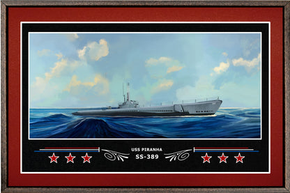 USS PIRANHA SS 389 BOX FRAMED CANVAS ART BURGUNDY