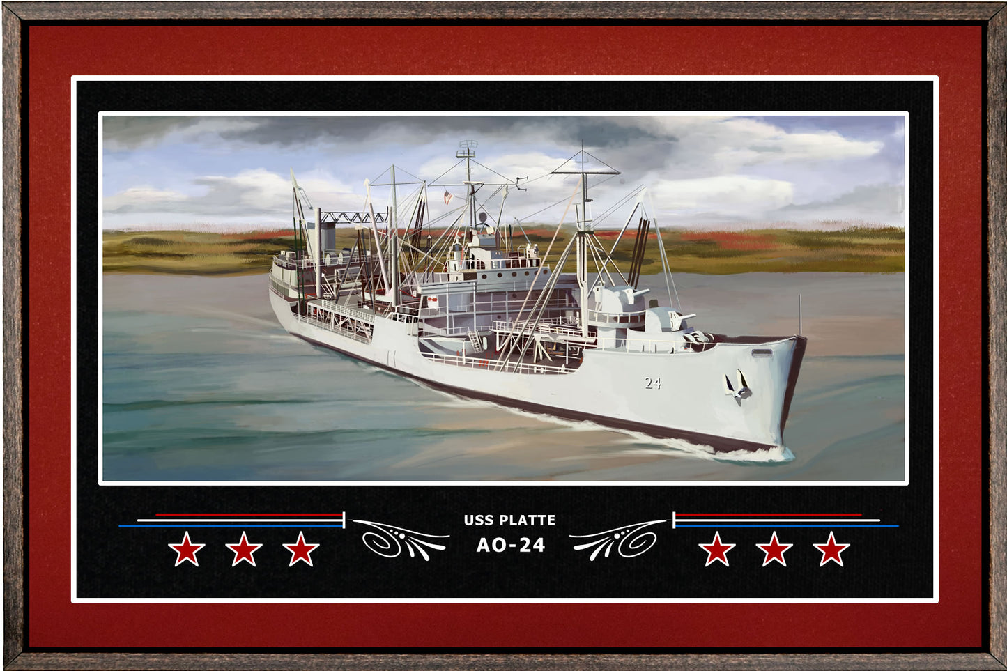 USS PLATTE AO 24 BOX FRAMED CANVAS ART BURGUNDY