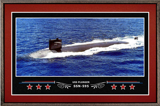 USS PLUNGER SSN 595 BOX FRAMED CANVAS ART BURGUNDY