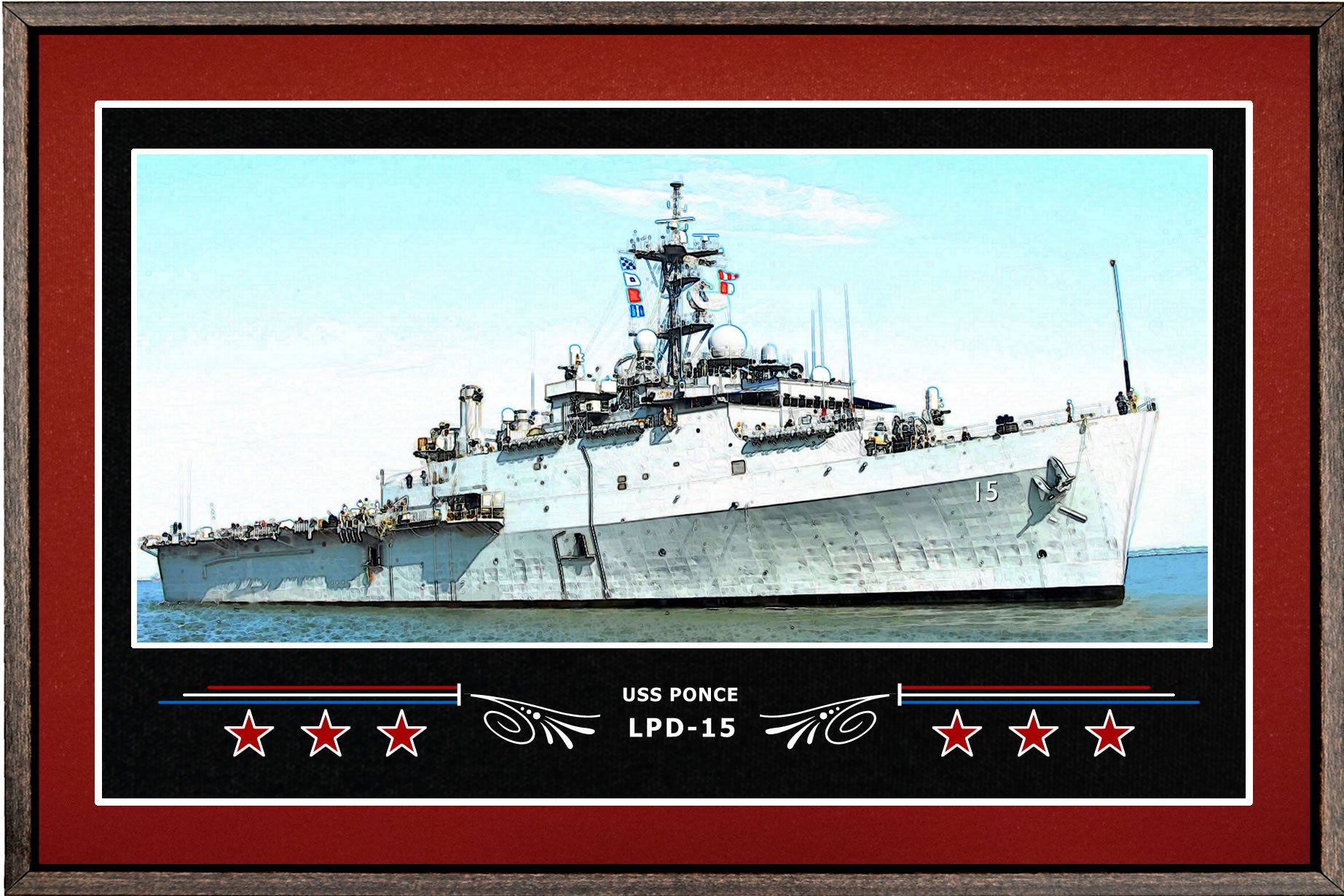USS PONCE LPD 15 BOX FRAMED CANVAS ART BURGUNDY