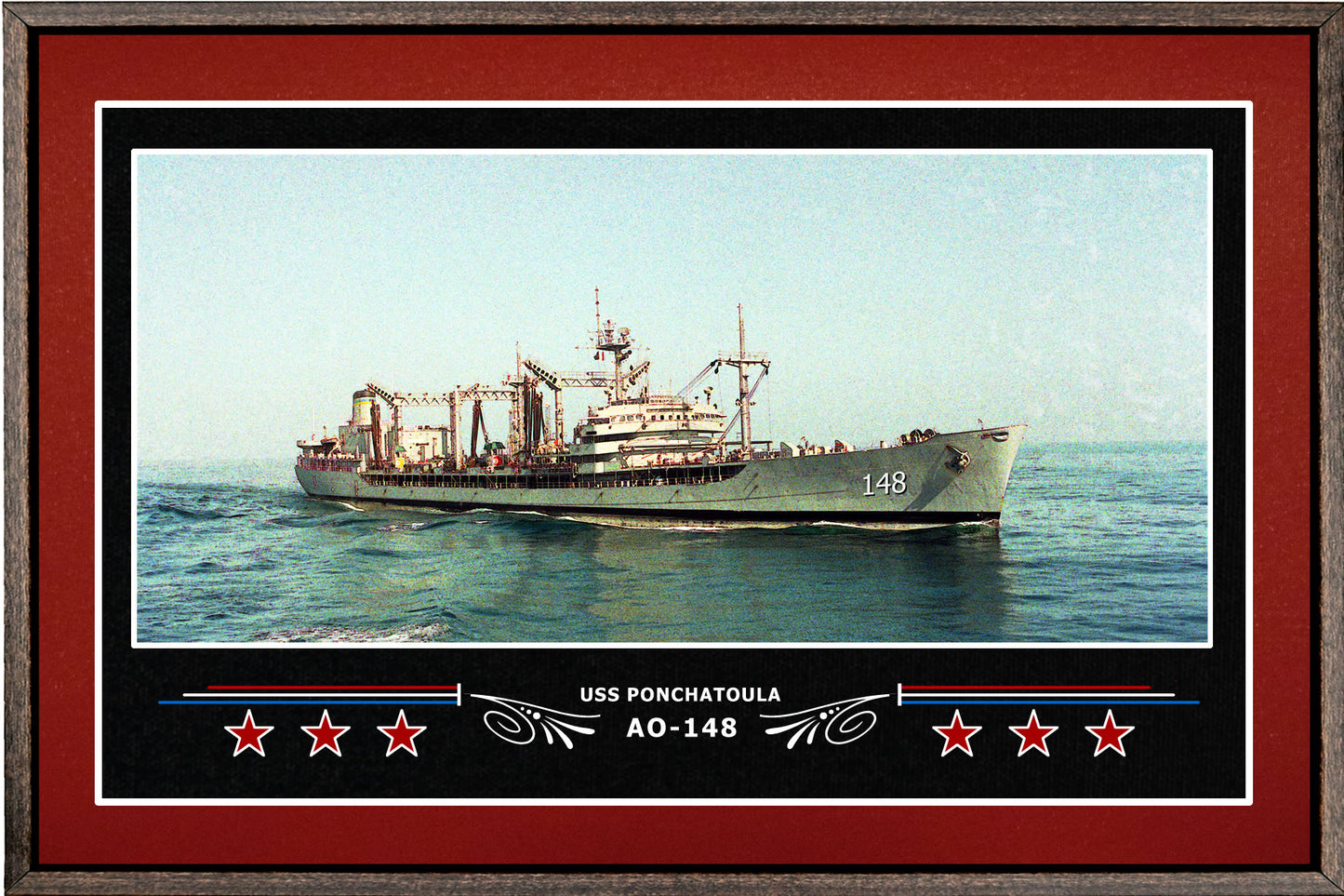USS PONCHATOULA AO 148 BOX FRAMED CANVAS ART BURGUNDY