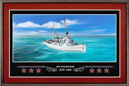 USS POTAWATOMI ATF 109 BOX FRAMED CANVAS ART BURGUNDY