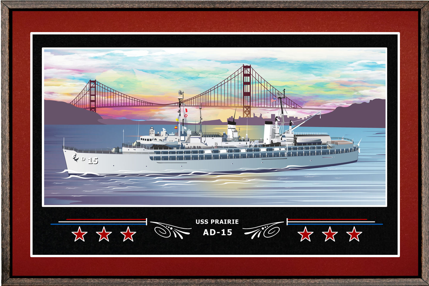 USS PRAIRIE AD 15 BOX FRAMED CANVAS ART BURGUNDY