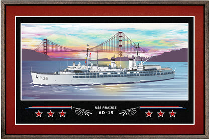 USS PRAIRIE AD 15 BOX FRAMED CANVAS ART BURGUNDY