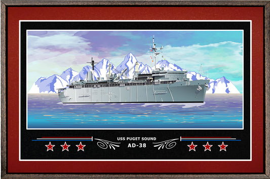 USS PUGET SOUND AD 38 BOX FRAMED CANVAS ART BURGUNDY