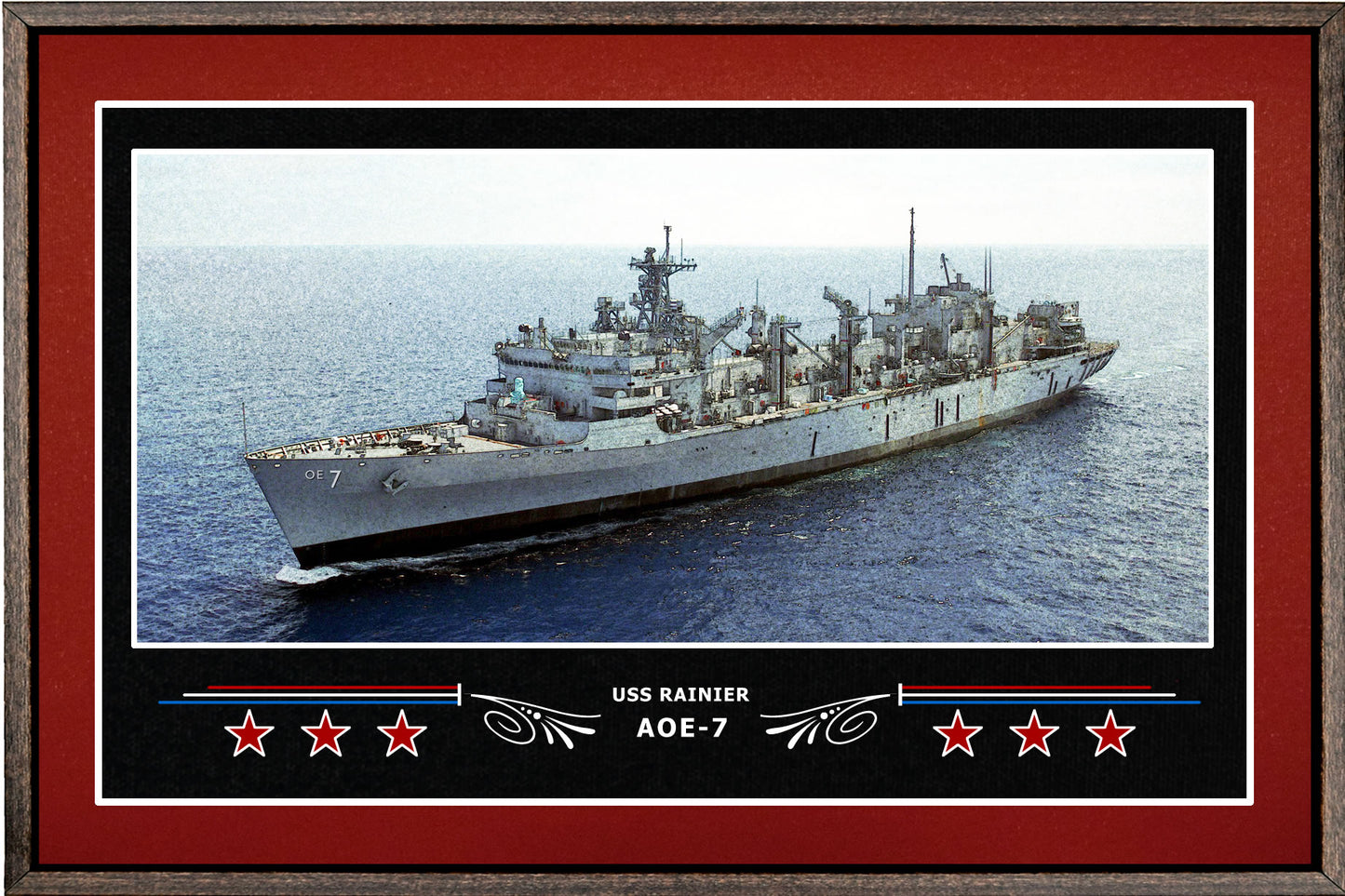 USS RAINIER AOE 7 BOX FRAMED CANVAS ART BURGUNDY