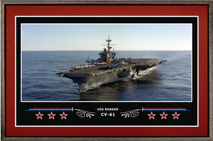 USS RANGER CV 61 BOX FRAMED CANVAS ART BURGUNDY