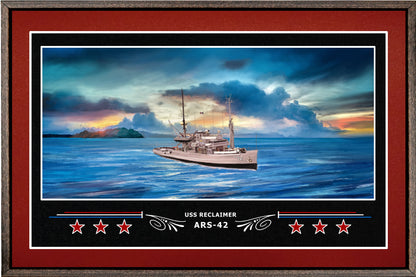 USS RECLAIMER ARS 42 BOX FRAMED CANVAS ART BURGUNDY