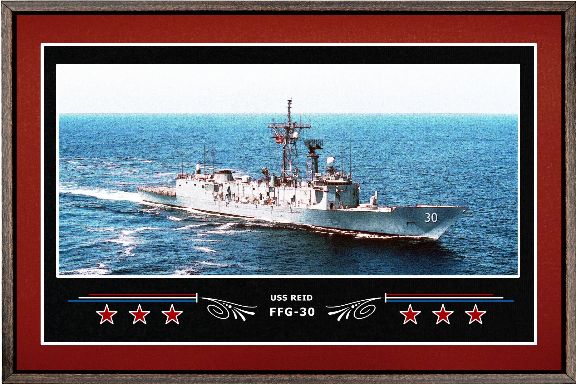 USS REID FFG 30 BOX FRAMED CANVAS ART BURGUNDY