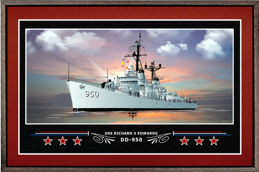 USS RICHARD S EDWARDS DD 950 BOX FRAMED CANVAS ART BURGUNDY