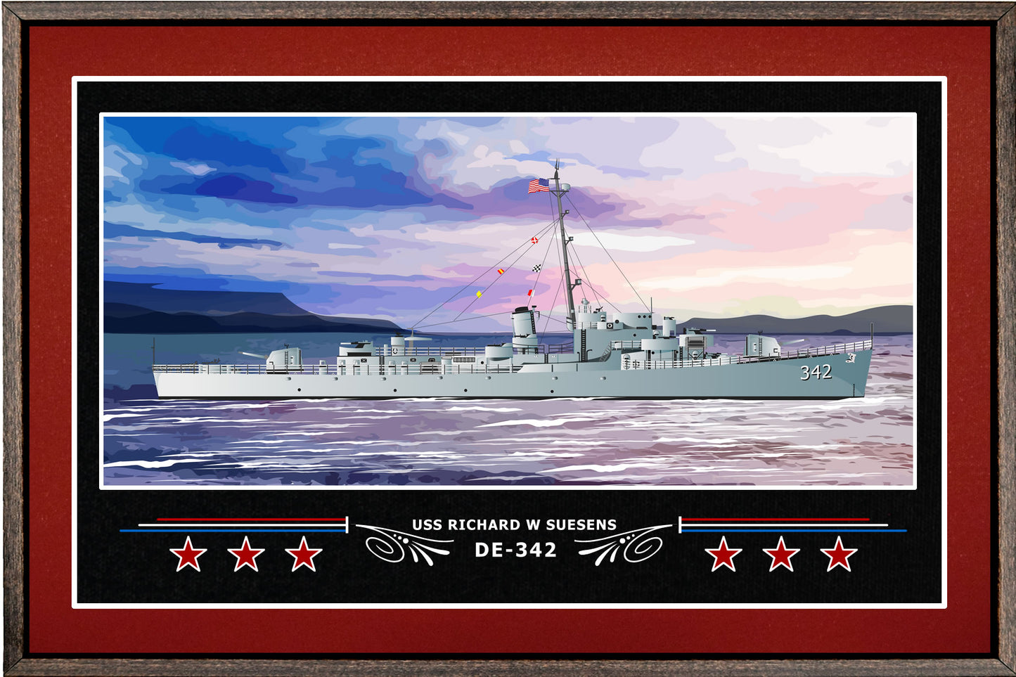 USS RICHARD W SUESENS DE 342 BOX FRAMED CANVAS ART BURGUNDY