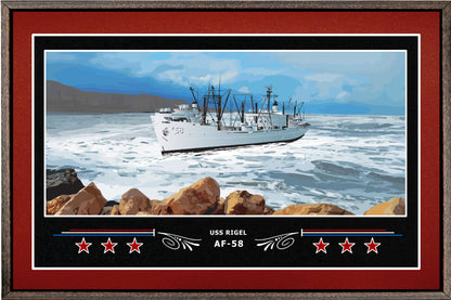 USS RIGEL AF 58 BOX FRAMED CANVAS ART BURGUNDY