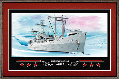 USS ROCKY MOUNT AGC 3 BOX FRAMED CANVAS ART BURGUNDY