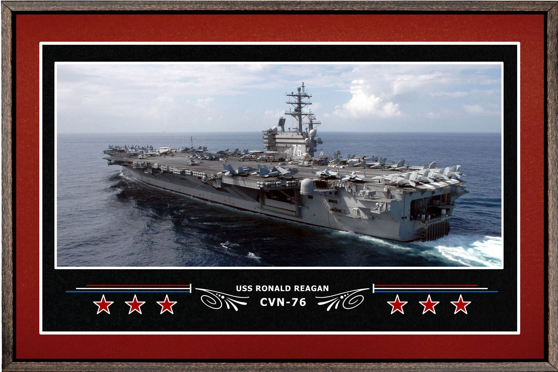 USS RONALD REAGAN CVN 76 BOX FRAMED CANVAS ART BURGUNDY