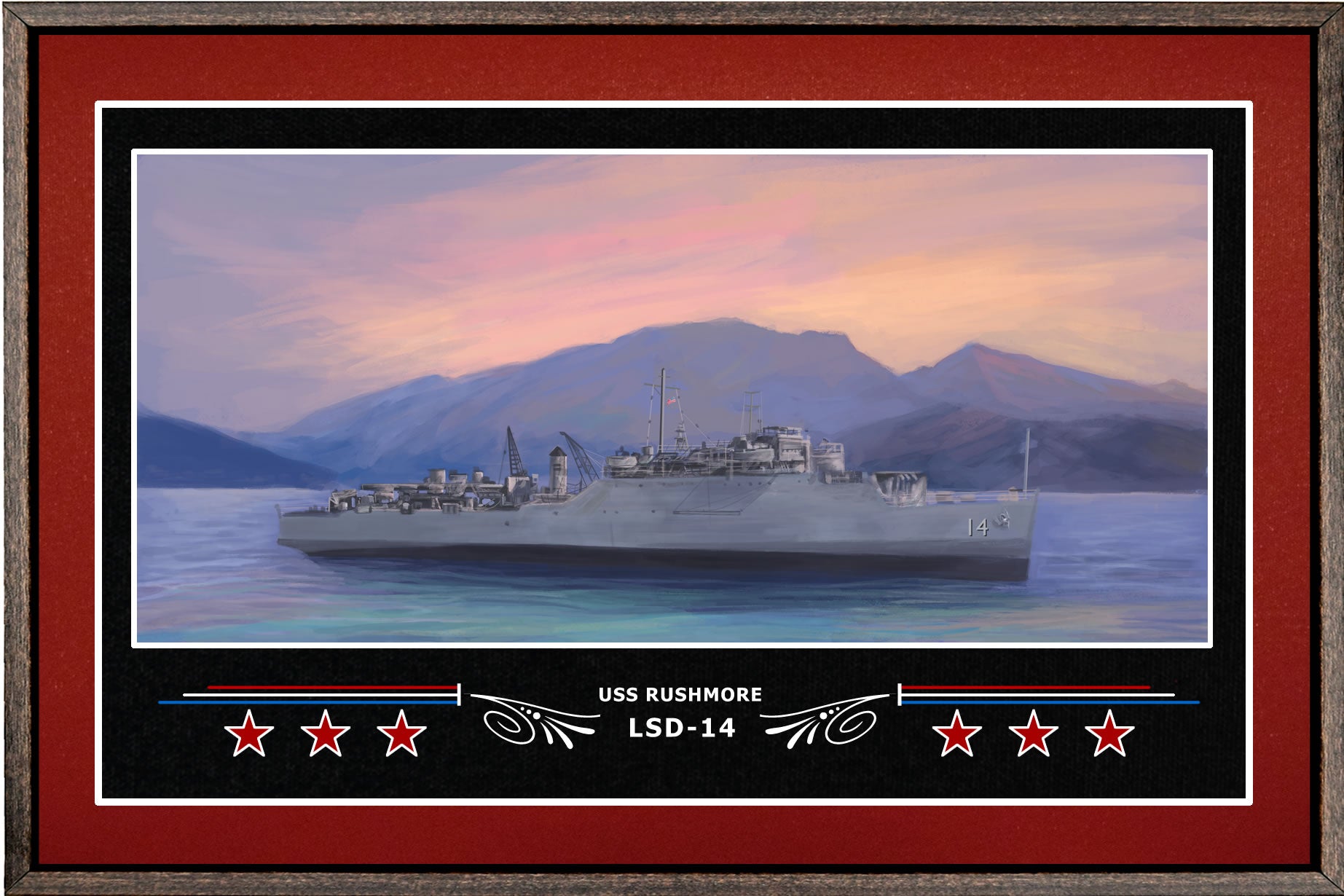 USS RUSHMORE LSD 14 BOX FRAMED CANVAS ART BURGUNDY