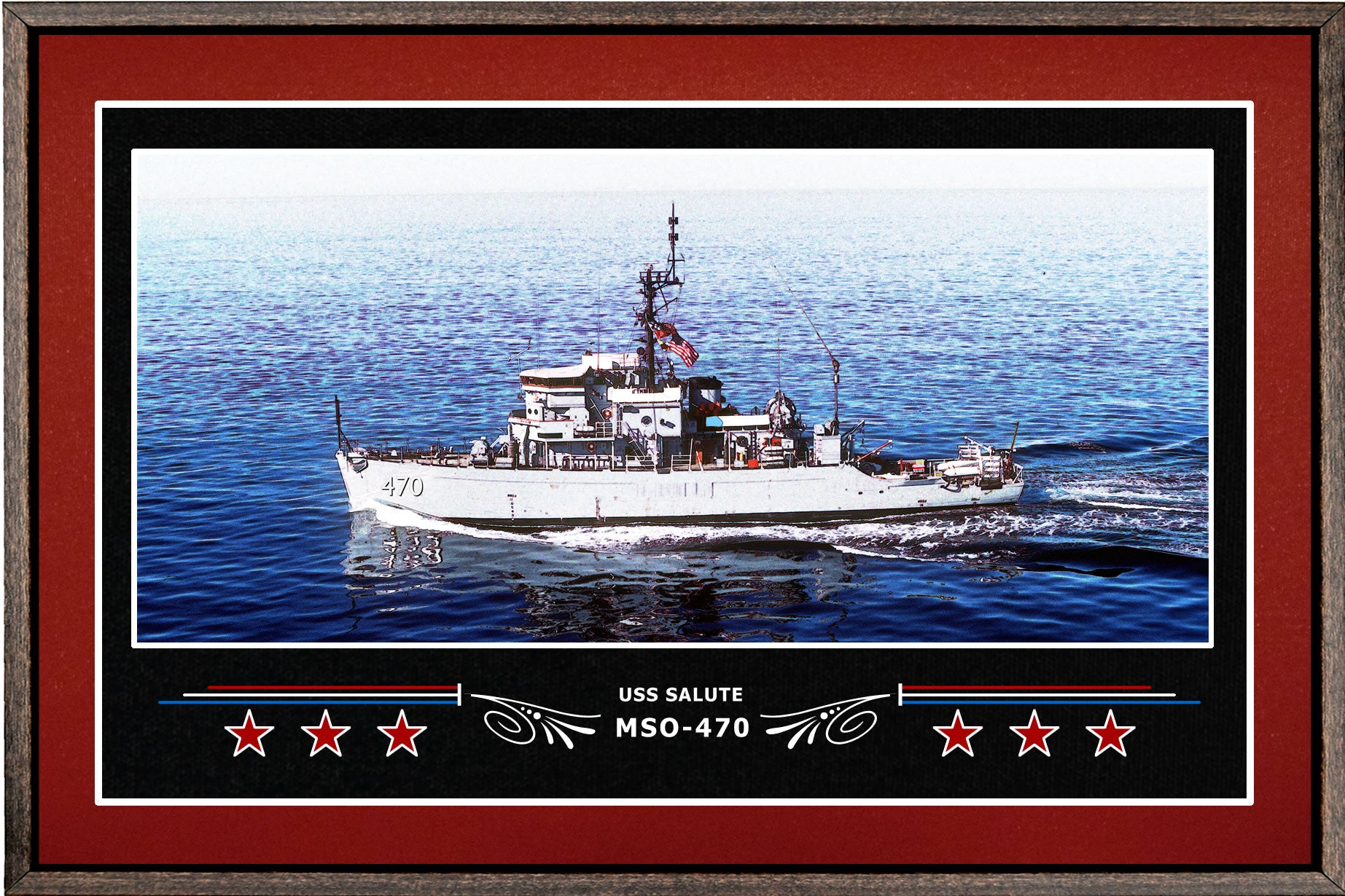 USS SALUTE MSO 470 BOX FRAMED CANVAS ART BURGUNDY