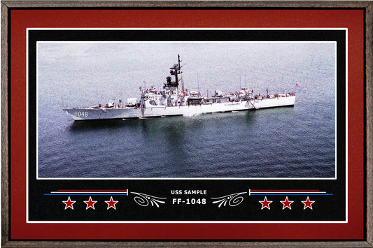 USS SAMPLE FF 1048 BOX FRAMED CANVAS ART BURGUNDY