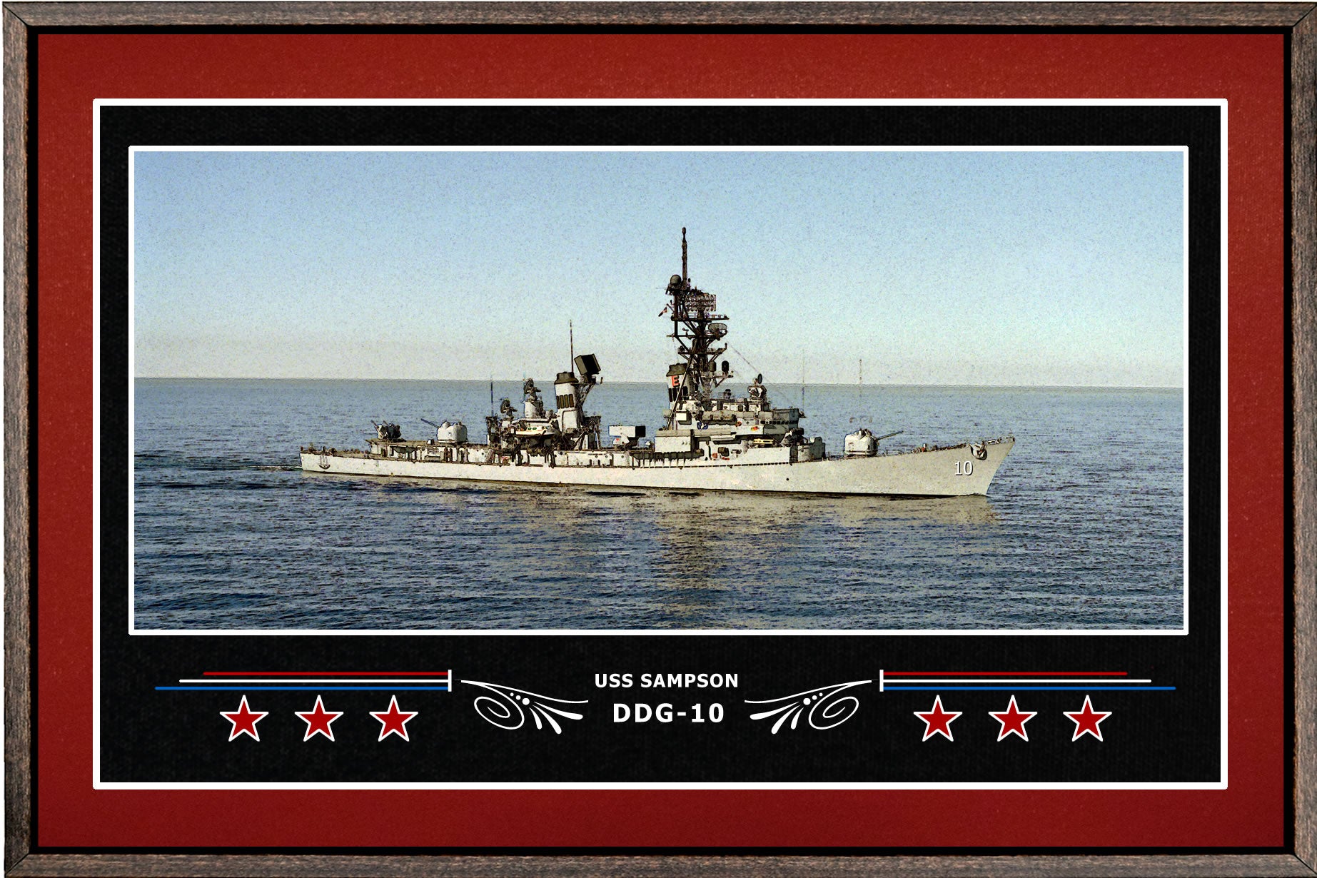 USS SAMPSON DDG 10 BOX FRAMED CANVAS ART BURGUNDY