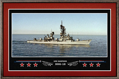 USS SAMPSON DDG 10 BOX FRAMED CANVAS ART BURGUNDY