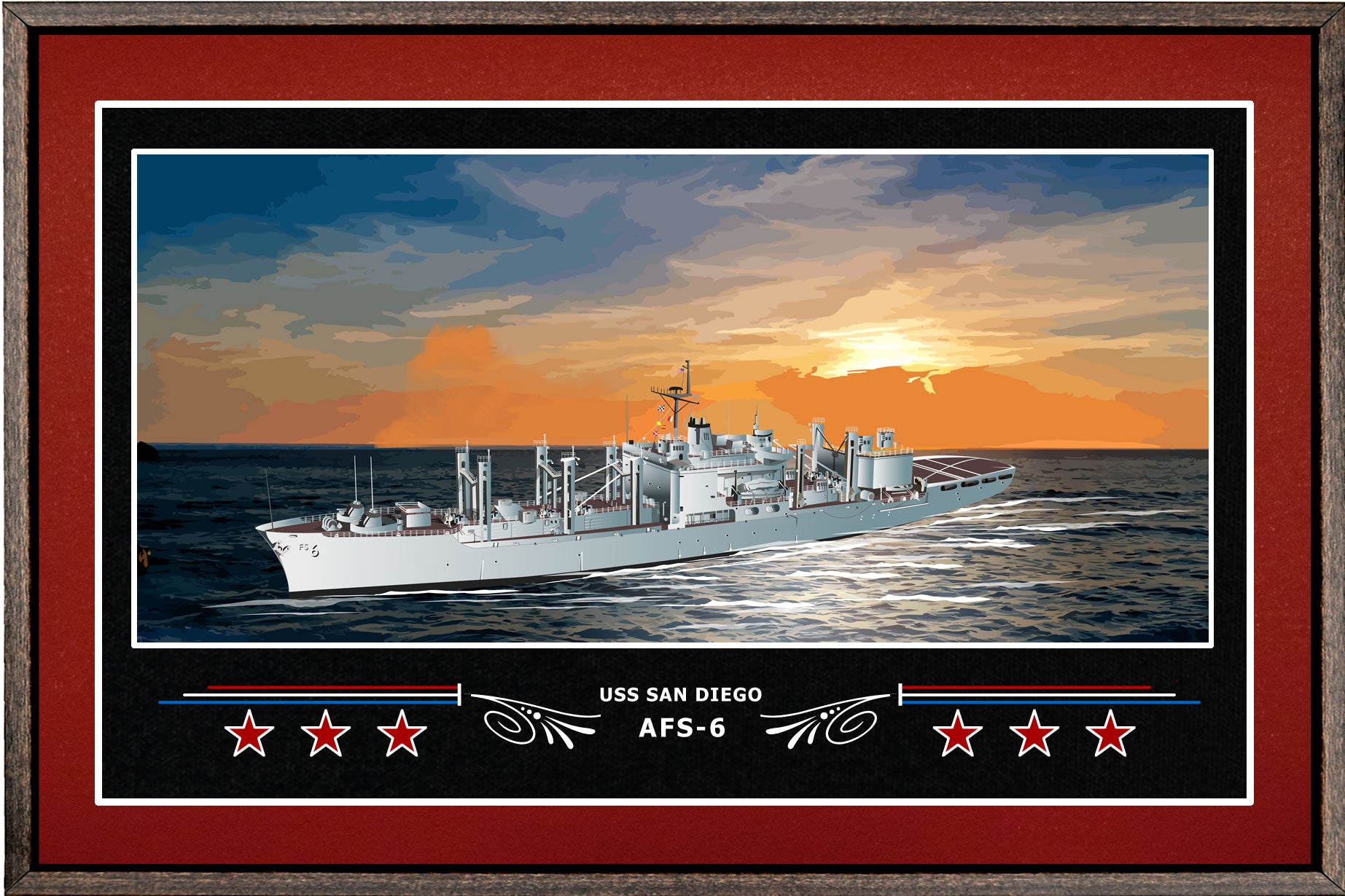 USS SAN DIEGO AFS 6 BOX FRAMED CANVAS ART BURGUNDY