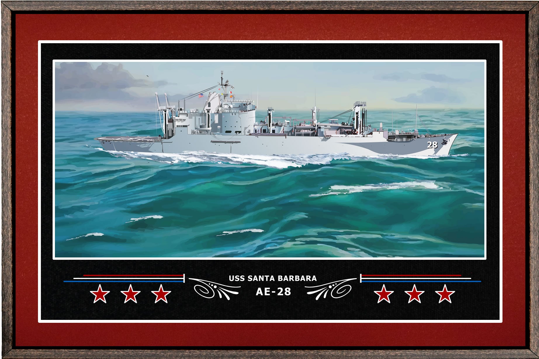 USS SANTA BARBARA AE 28 BOX FRAMED CANVAS ART BURGUNDY