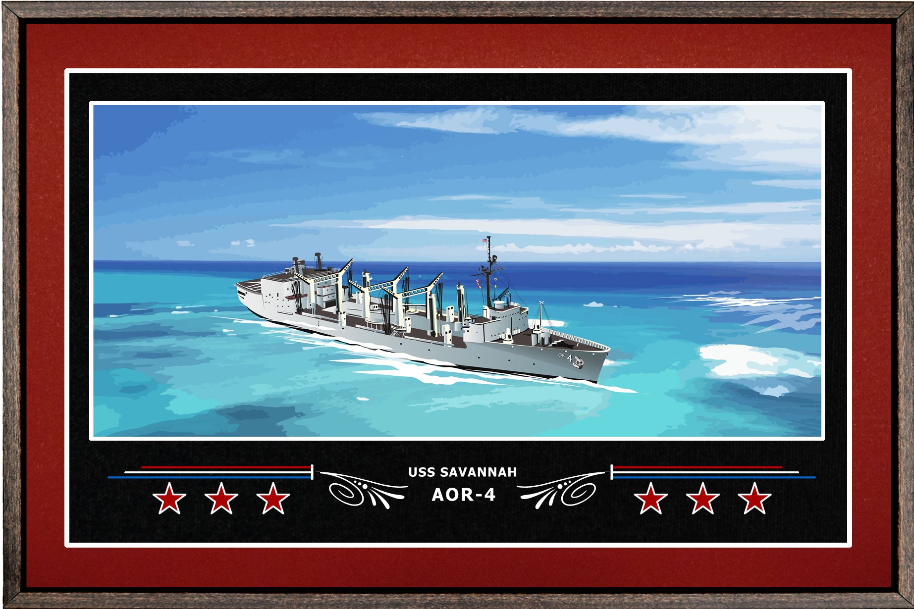 USS SAVANNAH AOR 4 BOX FRAMED CANVAS ART BURGUNDY