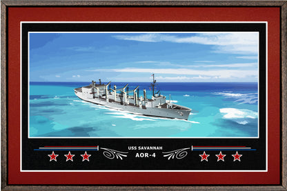 USS SAVANNAH AOR 4 BOX FRAMED CANVAS ART BURGUNDY
