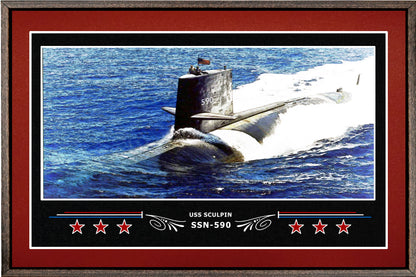 USS SCULPIN SSN 590 BOX FRAMED CANVAS ART BURGUNDY