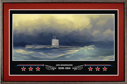 USS SEADRAGON SSN 584 BOX FRAMED CANVAS ART BURGUNDY