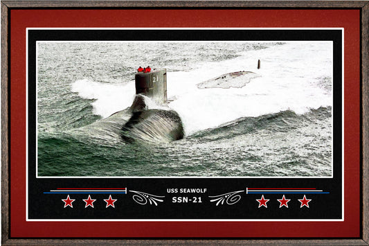 USS SEAWOLF SSN 21 BOX FRAMED CANVAS ART BURGUNDY