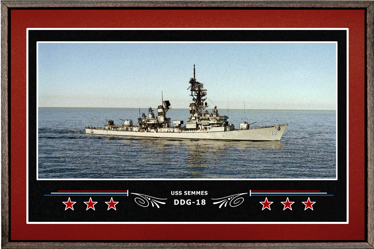 USS SEMMES DDG 18 BOX FRAMED CANVAS ART BURGUNDY