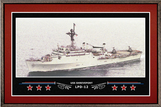 USS SHREVEPORT LPD 12 BOX FRAMED CANVAS ART BURGUNDY