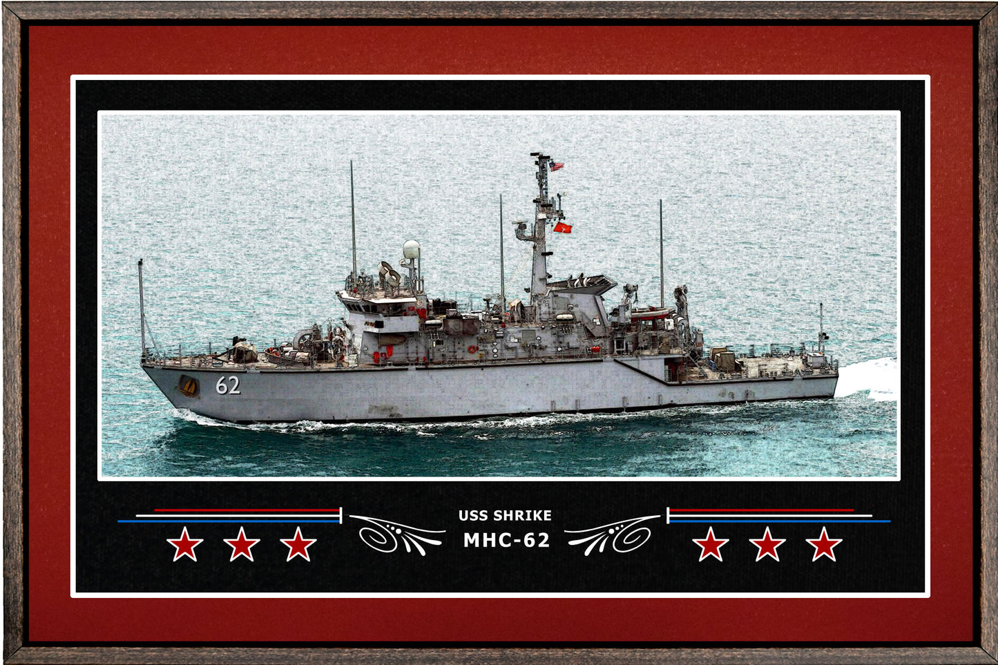 USS SHRIKE MHC 62 BOX FRAMED CANVAS ART BURGUNDY