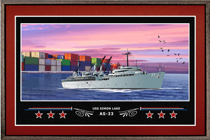 USS SIMON LAKE AS 33 BOX FRAMED CANVAS ART BURGUNDY