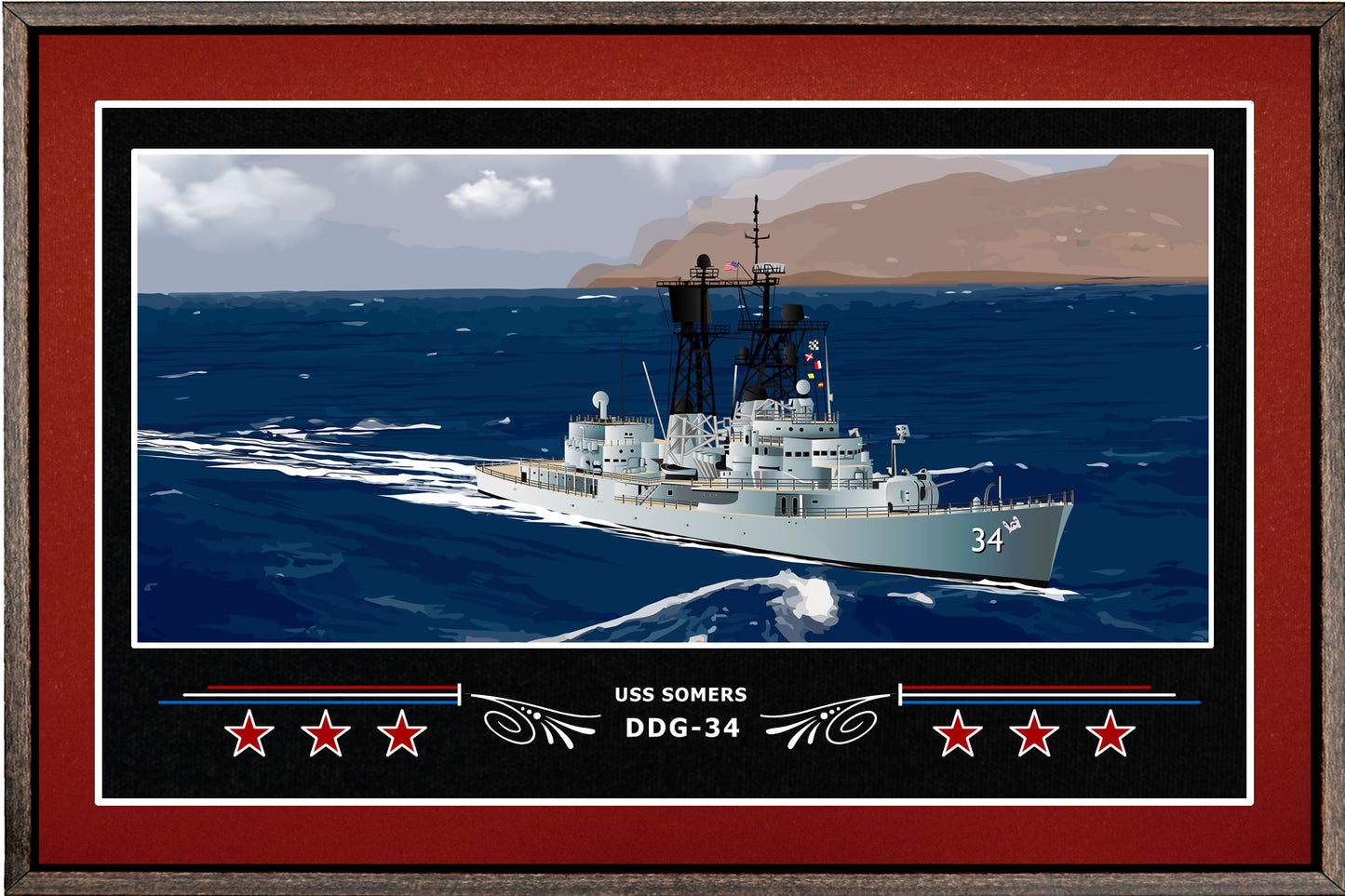 USS SOMERS DDG 34 BOX FRAMED CANVAS ART BURGUNDY