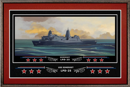 USS SOMERSET LPD 25 BOX FRAMED CANVAS ART BURGUNDY