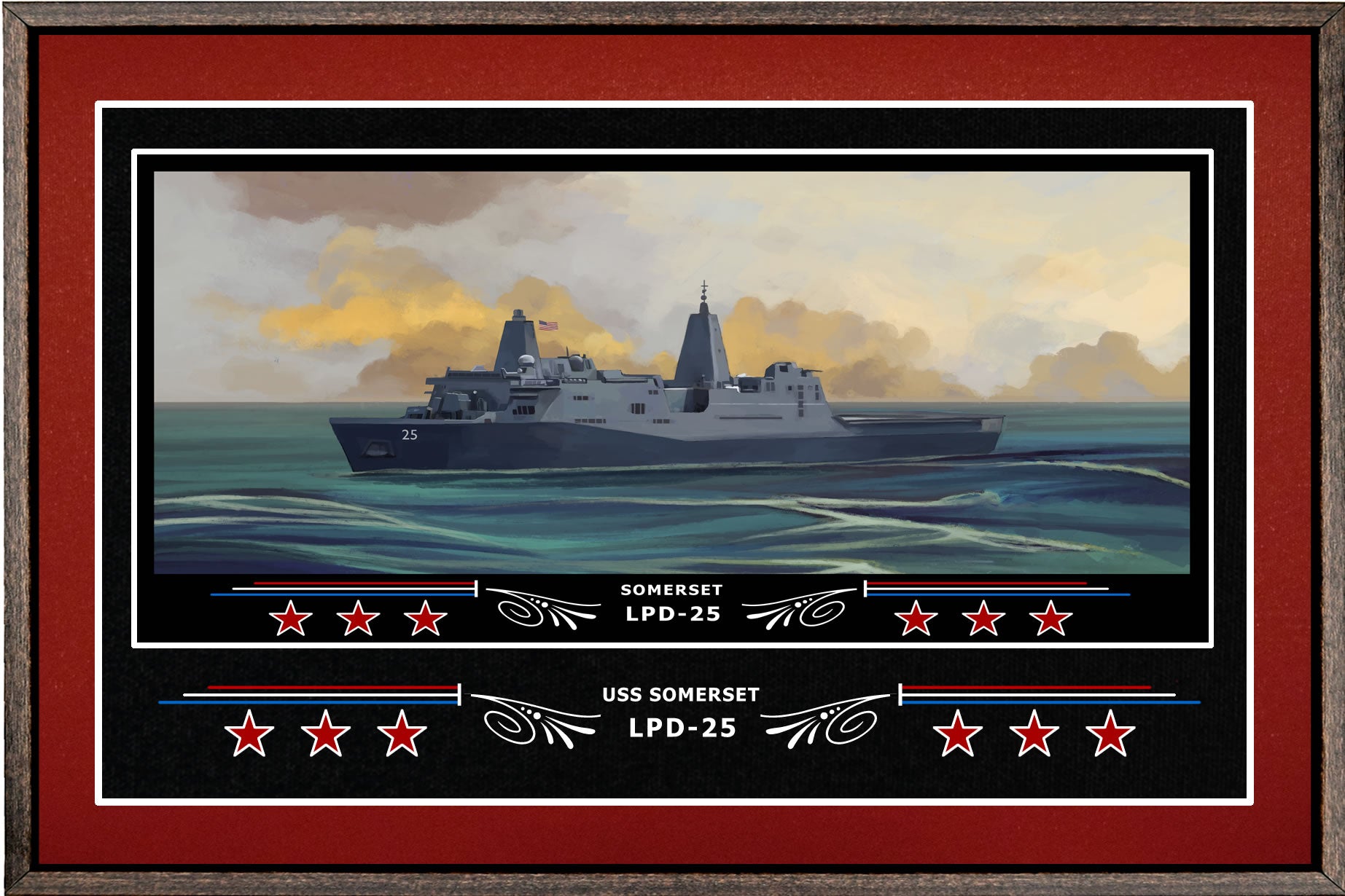 USS SOMERSET LPD 25 BOX FRAMED CANVAS ART BURGUNDY