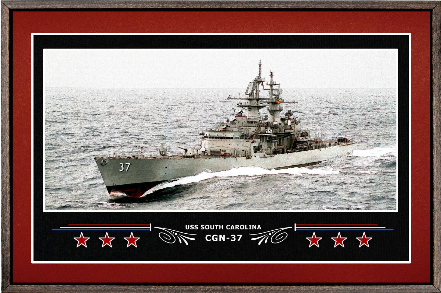 USS SOUTH CAROLINA CGN 37 BOX FRAMED CANVAS ART BURGUNDY
