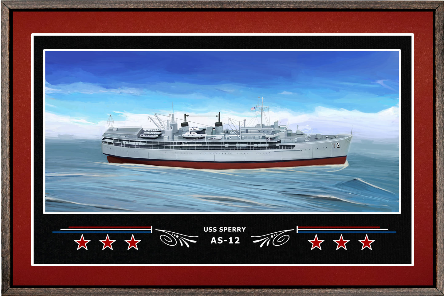 USS SPERRY AS 12 BOX FRAMED CANVAS ART BURGUNDY
