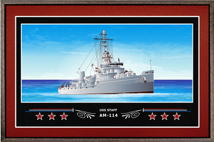 USS STAFF AM 114 BOX FRAMED CANVAS ART BURGUNDY