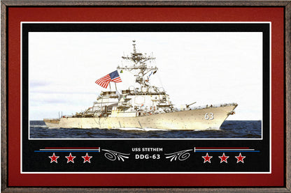 USS STETHEM DDG 63 BOX FRAMED CANVAS ART BURGUNDY