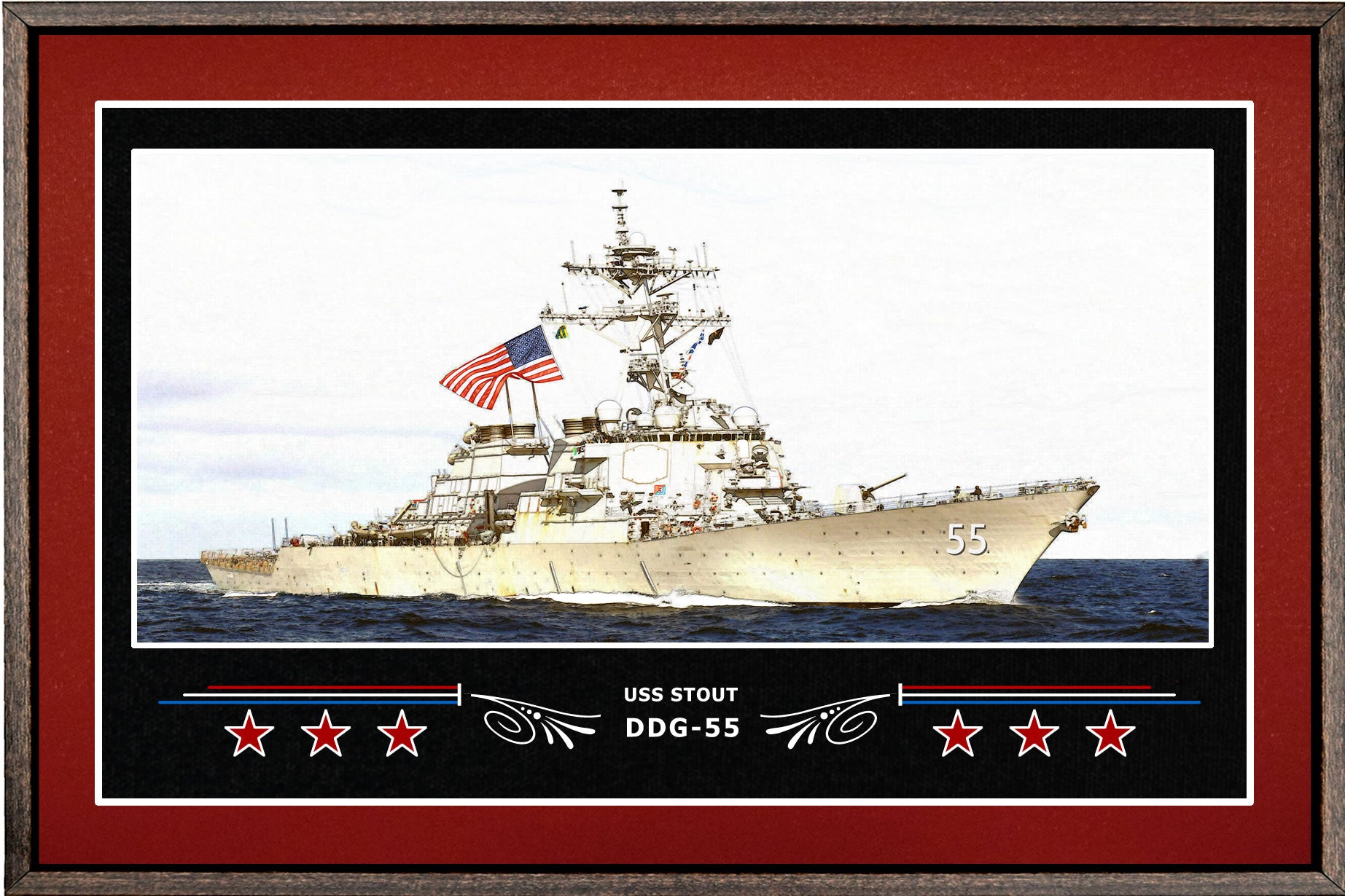 USS STOUT DDG 55 BOX FRAMED CANVAS ART BURGUNDY