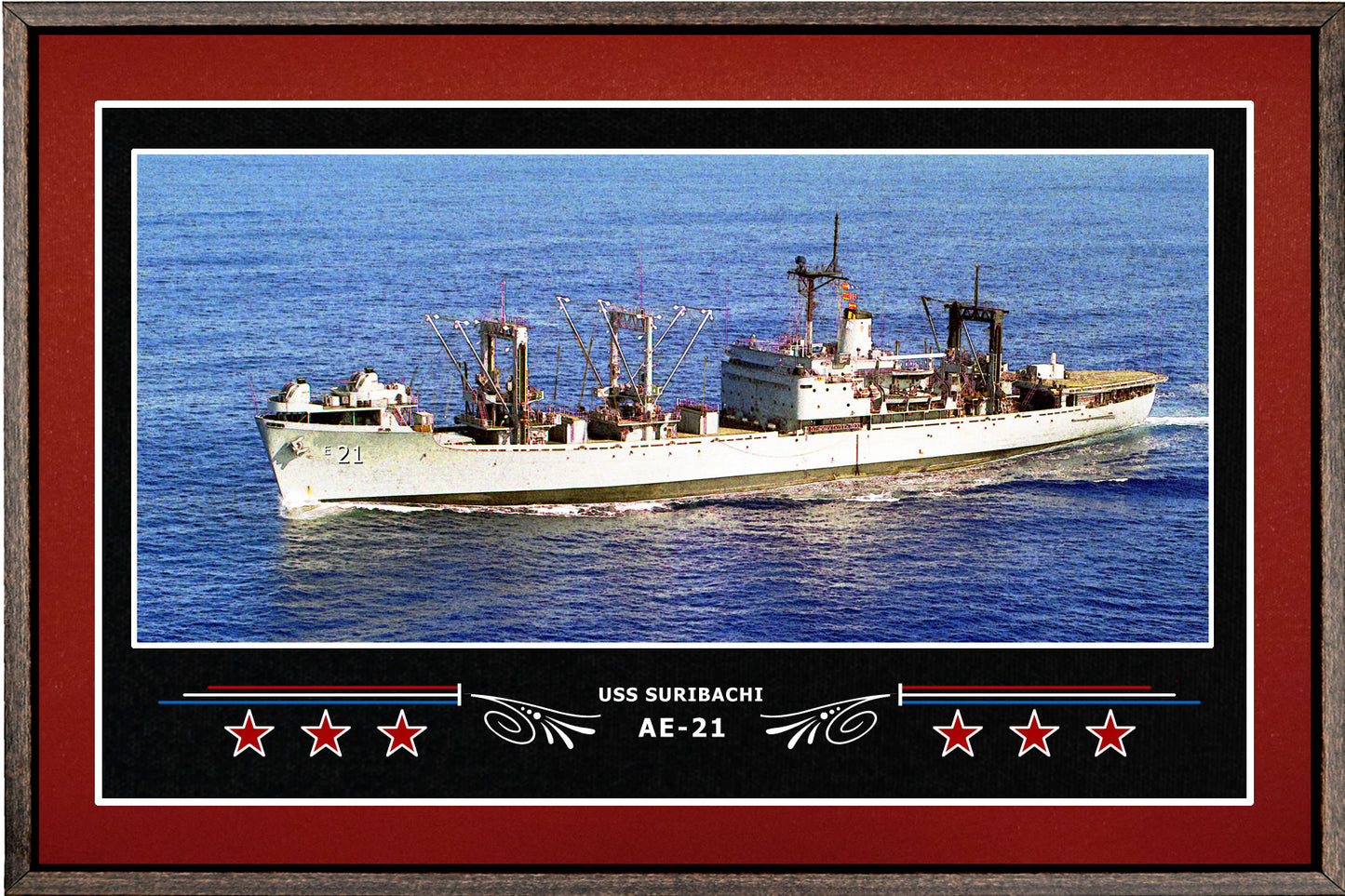 USS SURIBACHI AE 21 BOX FRAMED CANVAS ART BURGUNDY