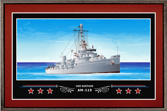 USS SUSTAIN AM 119 BOX FRAMED CANVAS ART BURGUNDY