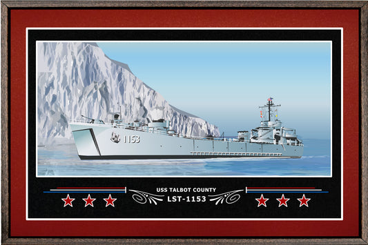 USS TALBOT COUNTY LST 1153 BOX FRAMED CANVAS ART BURGUNDY