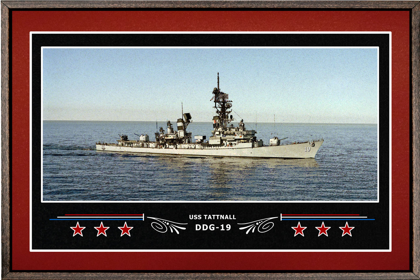 USS TATTNALL DDG 19 BOX FRAMED CANVAS ART BURGUNDY