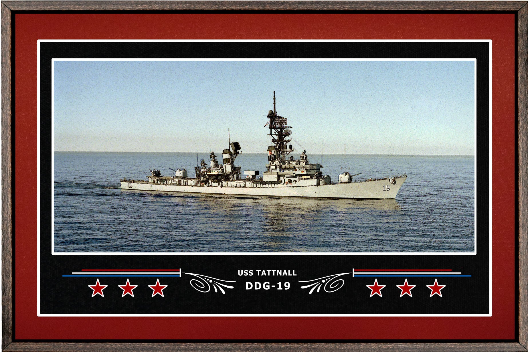 USS TATTNALL DDG 19 BOX FRAMED CANVAS ART BURGUNDY