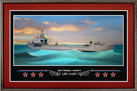 USS TERRELL COUNTY LST 1157 BOX FRAMED CANVAS ART BURGUNDY