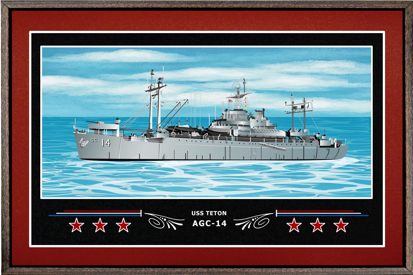 USS TETON AGC 14 BOX FRAMED CANVAS ART BURGUNDY